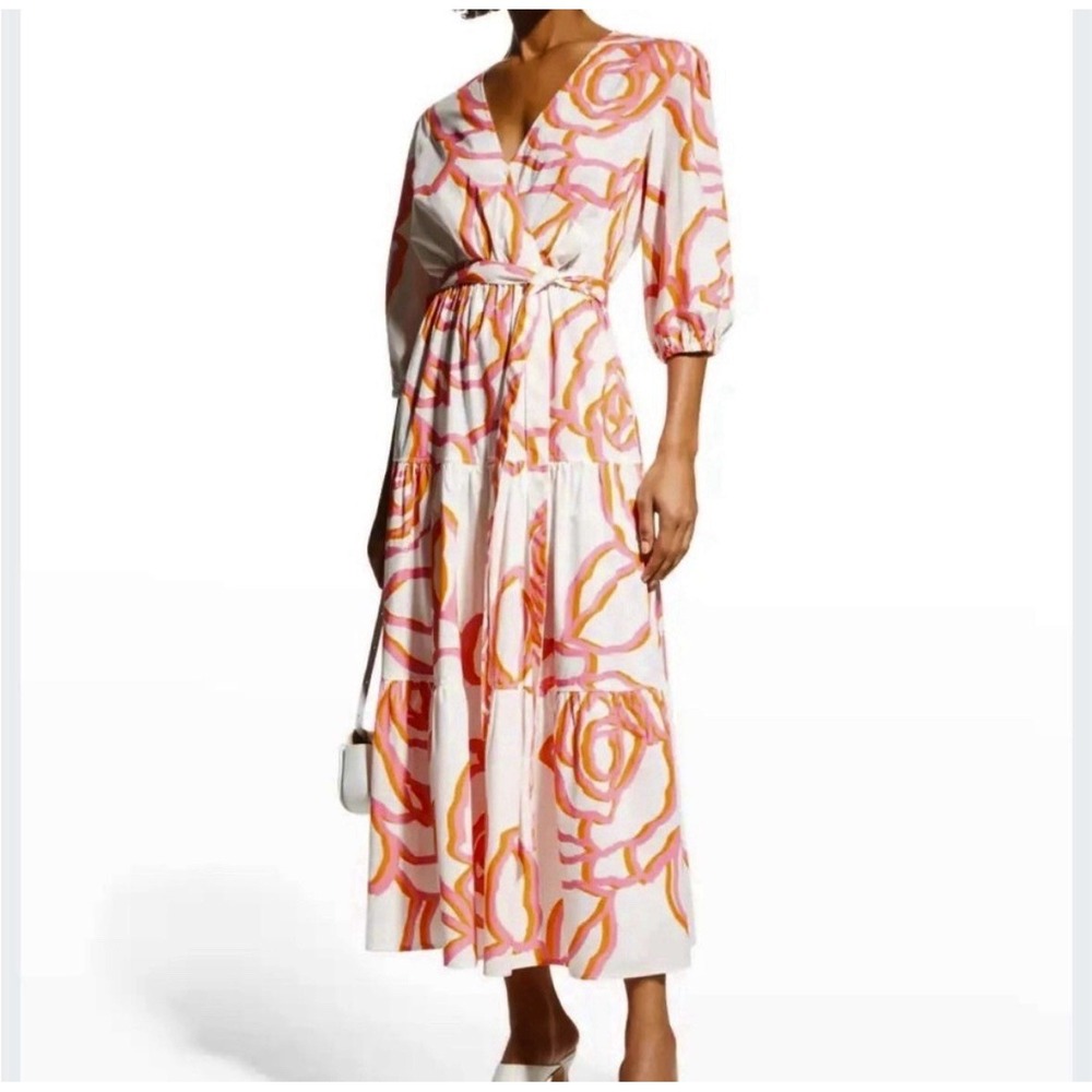 Finley Aerin Contour Rose Tiered Maxi Dress Sz M Pink Orange Summer Elegance